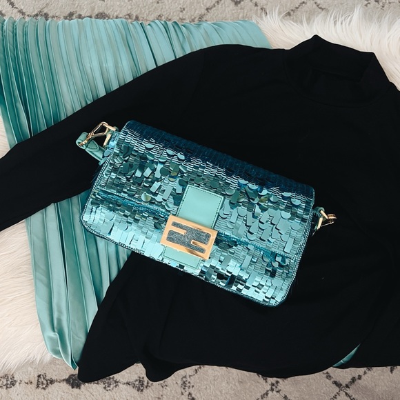 Fendi Turquoise Sequin Baguette *RARE & SOLD OUT* - Picture 3 of 15